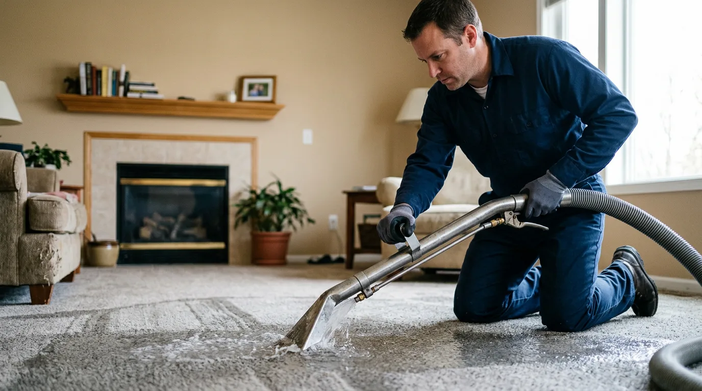 Water damage restoration technician working near Alpine, UT